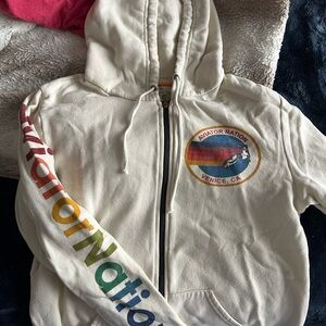 Aviator Nation Cream Hoodie with Rainbow Sleeve
